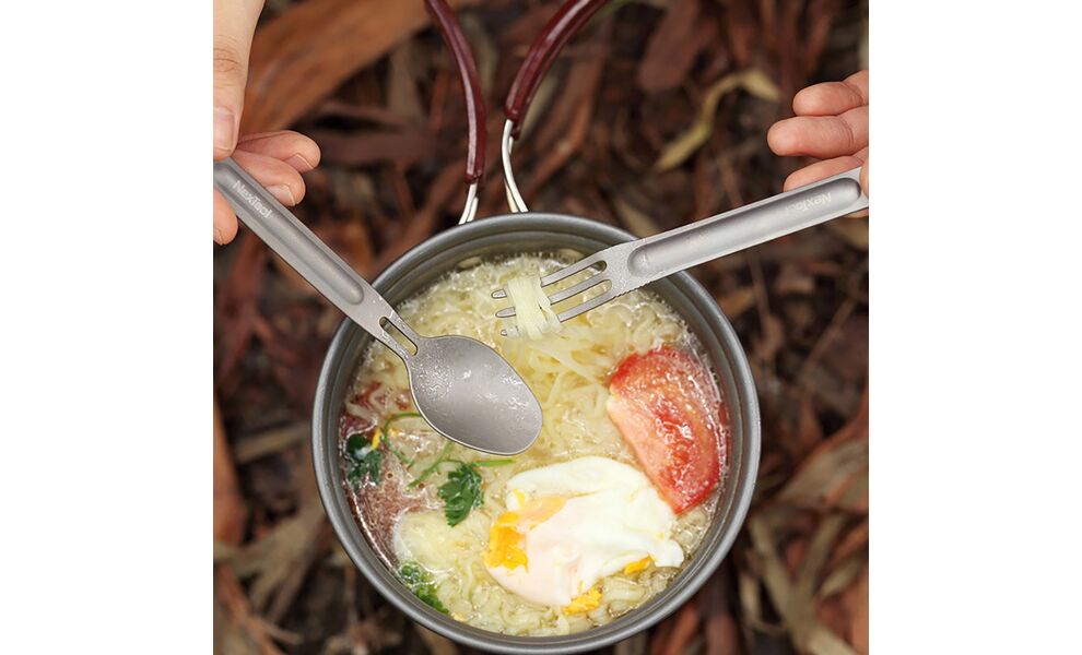 Туристичний набір столових приборів NexTool NE0124 (виделка, ложка), титан, зображення 5