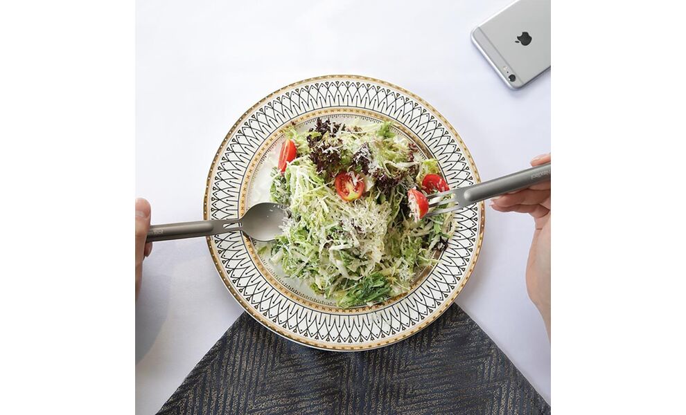 Туристичний набір столових приборів NexTool NE0124 (виделка, ложка), титан, зображення 7