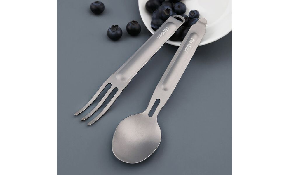 Туристичний набір столових приборів NexTool NE0124 (виделка, ложка), титан, зображення 4