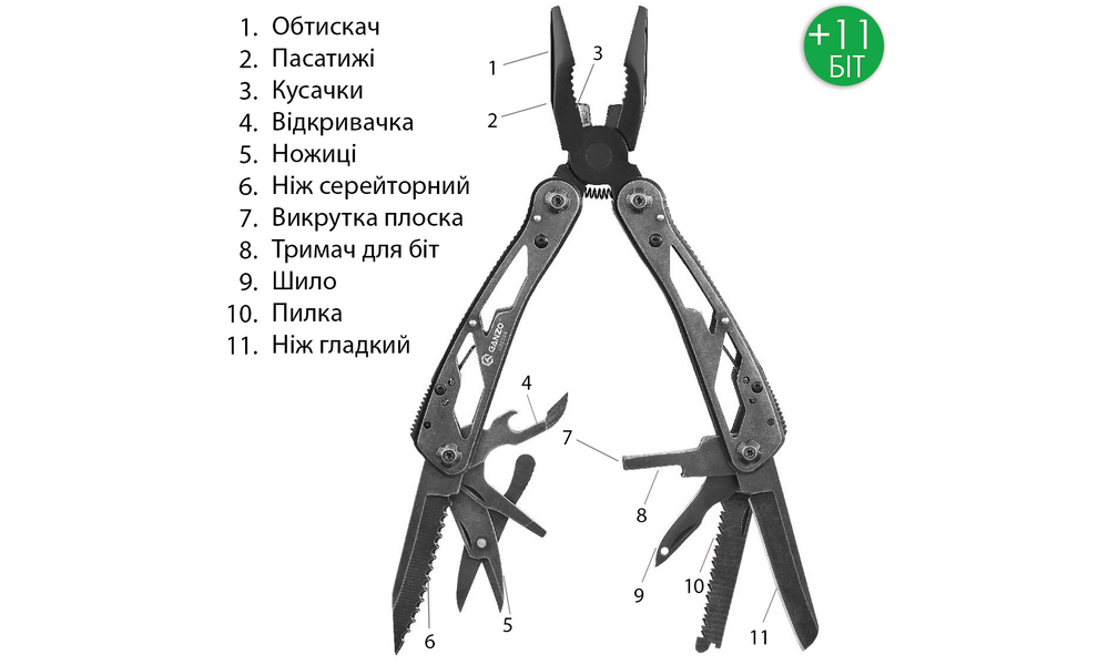 Мультитул з чохлом та бітами Ganzo G202-BS - 11 функцій, зображення 3