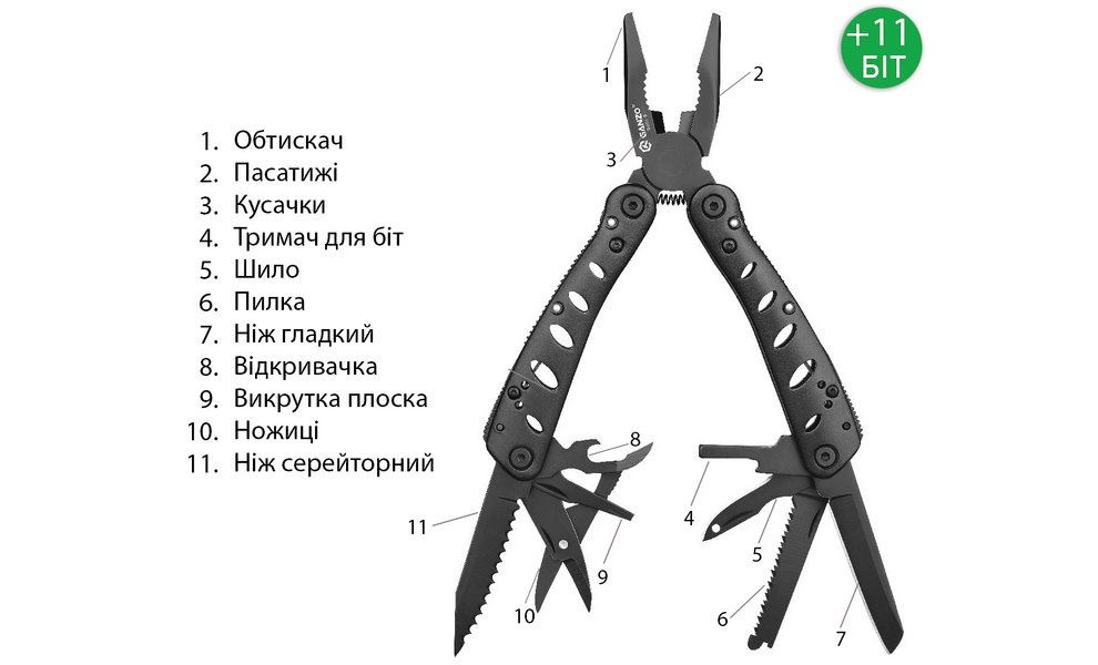 Мультитул з чохлом та бітами Ganzo G205-B - 11 функцій, зображення 3