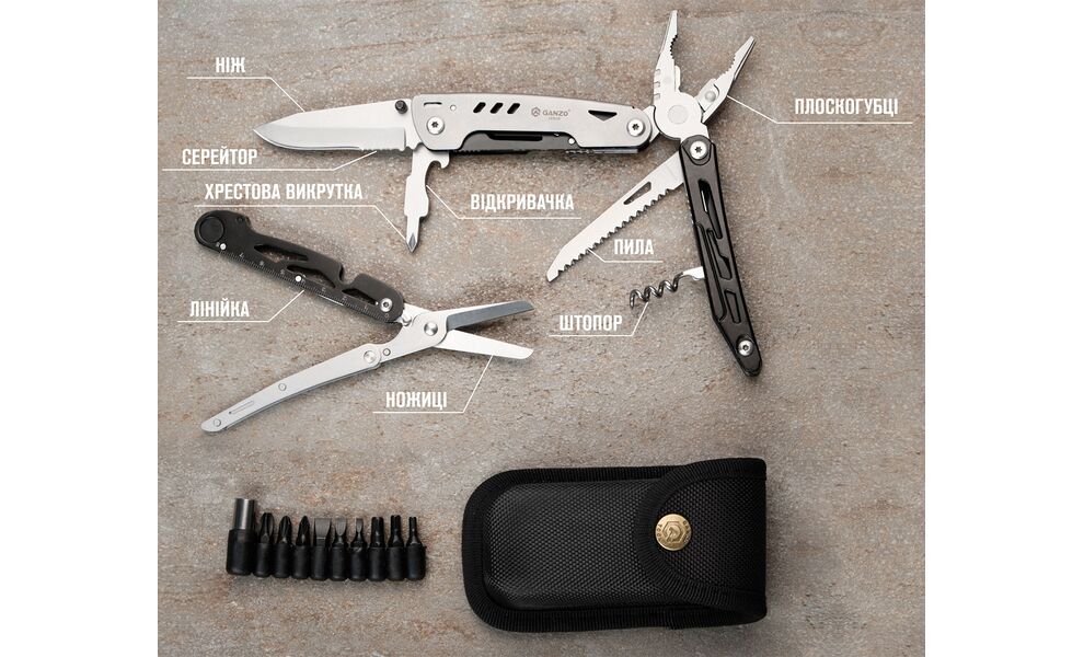 Мультитул з чохлом та бітами Ganzo G304 - 11 функцій, зображення 8