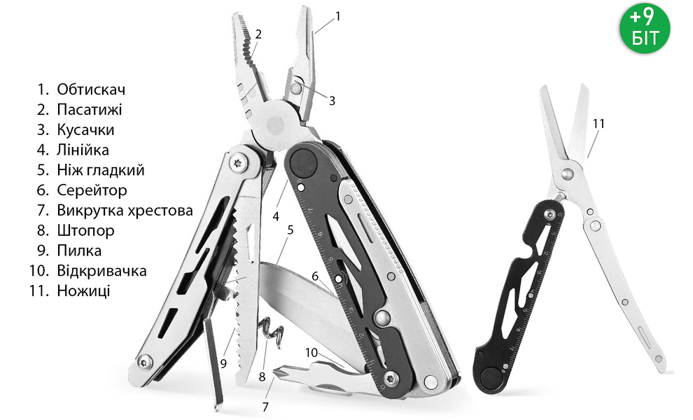 Мультитул з чохлом та бітами Ganzo G304 - 11 функцій, зображення 3