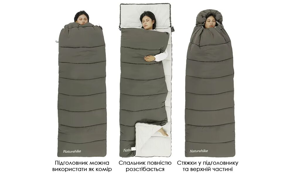 Демісезонний кемпінговий спальник-ковдра Naturehike CNK2300SD016 - LD350 (Dark Green) до -4°C, зображення 5