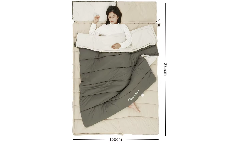 Демісезонний кемпінговий спальник-ковдра Naturehike CNK2300SD016 - LD150 (Beige) до 8°C, Максимальний зріст користувача: 195, Колір: Beige, Сторона застібки: права, зображення 13