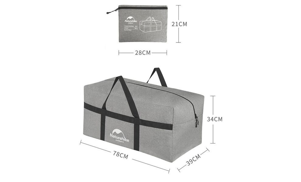 Складна дорожня сумка-баул Naturehike NH17S021 - L (Light Grey), 100 л, Об'єм: 100, Колір виробника: Light Grey, зображення 2