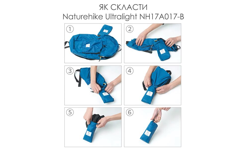Складний рюкзак Naturehike Ultralight NH17A017-B (Lake Blue), 22 л, Об'єм: 22, Колір виробника: Lake Blue, зображення 6