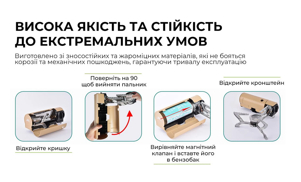 Туристичний газовий пальник BRS-99 (Khaki) під цанговий балон, Колір: Khaki, зображення 6