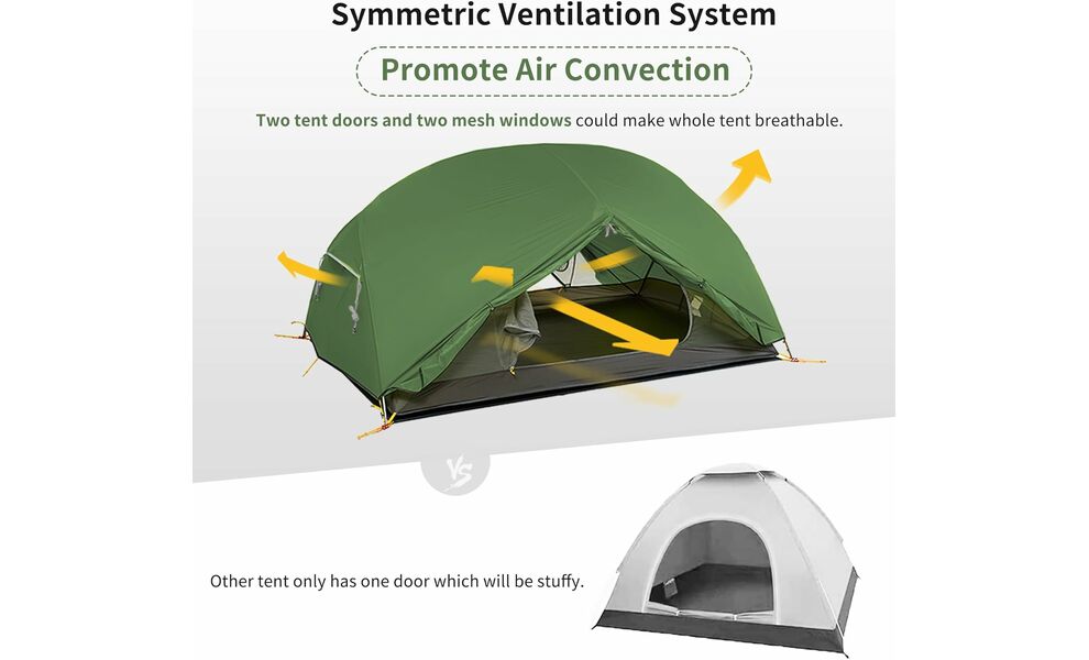 2-місний ультралегкий намет Naturehike NH17T007-M Mongar 2 - 210T (Forest Green): двошаровий, Кількість місць: 2, Колір: Forest Green, зображення 5