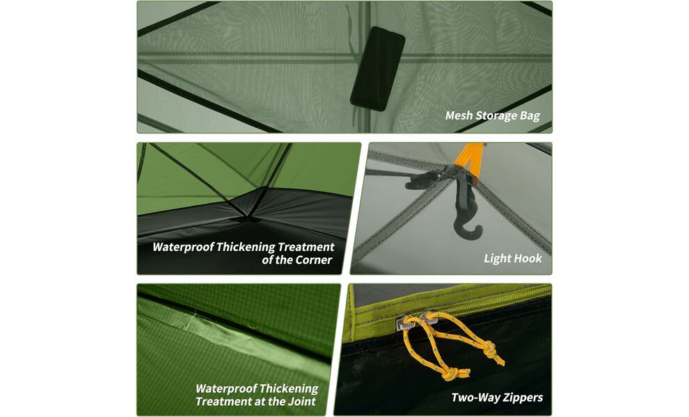 2-місний ультралегкий намет Naturehike NH17T007-M Mongar 2 - 210T (Forest Green): двошаровий, Кількість місць: 2, Колір: Forest Green, зображення 6
