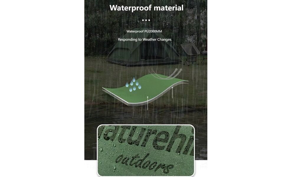 4-місний автоматичний намет Naturehike NH21ZP008 Pop Up 4: двошаровий, Кількість місць: 4, Колір: Green, зображення 10