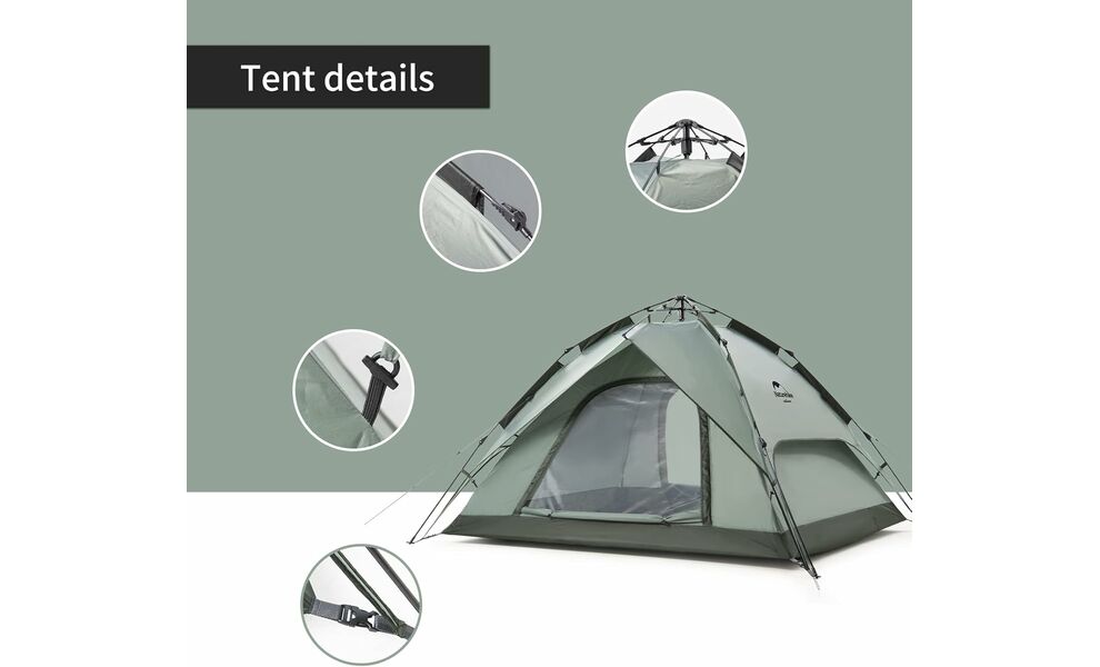3-місний автоматичний намет Naturehike NH21ZP008 Pop Up 3: двошаровий, Кількість місць: 3, Колір: Green, зображення 6