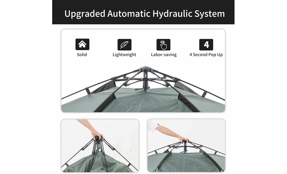3-місний автоматичний намет Naturehike NH21ZP008 Pop Up 3: двошаровий, Кількість місць: 3, Колір: Green, зображення 8