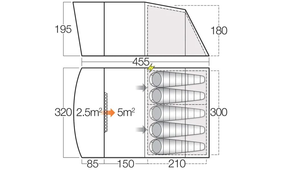 5-місний кемпінговий намет Vango Harris 500, Кількість місць: 5, Колір: Mineral Green, зображення 2