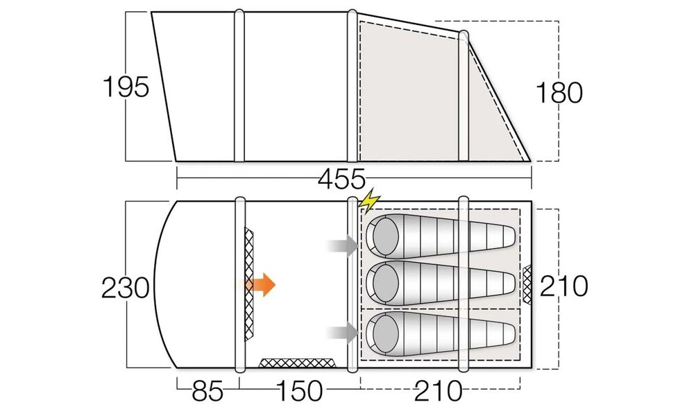 3-місний кемпінговий надувний намет Vango Harris Air 350, Кількість місць: 3, Колір: Mineral Green, зображення 2