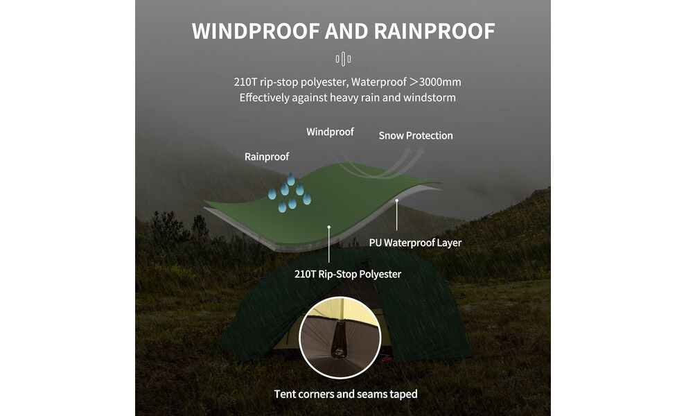 2-місний ультралегкий намет Naturehike NH17T012-T Star-River 2 - 210T: двошаровий, Кількість місць: 2, Колір: Green, зображення 9