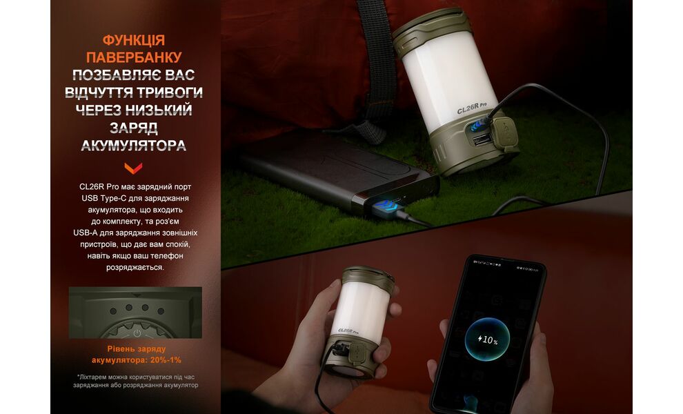 Кемпінговий ліхтар з акумулятором та функцією павербанк Fenix CL26R Pro (White Marble): червоне світло, USB Type-C, Колір корпусу: White Marble, зображення 16