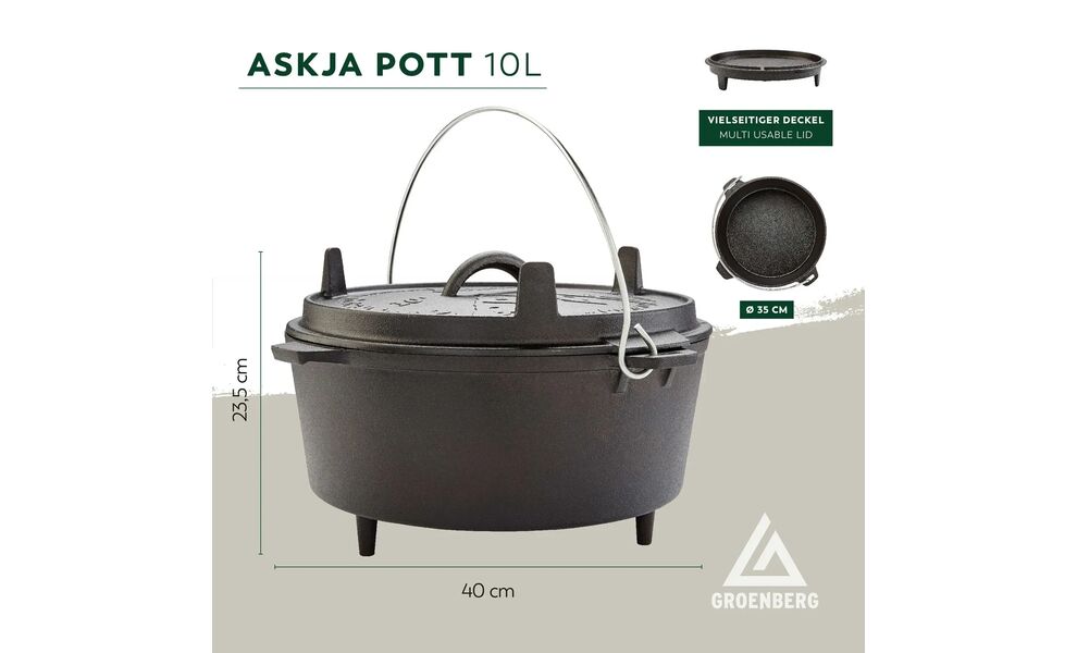 Чавунний казан-жаровня на ніжках Groenberg Askja на 10 л, Об'єм: 10, Діаметр верхній: 33, зображення 14
