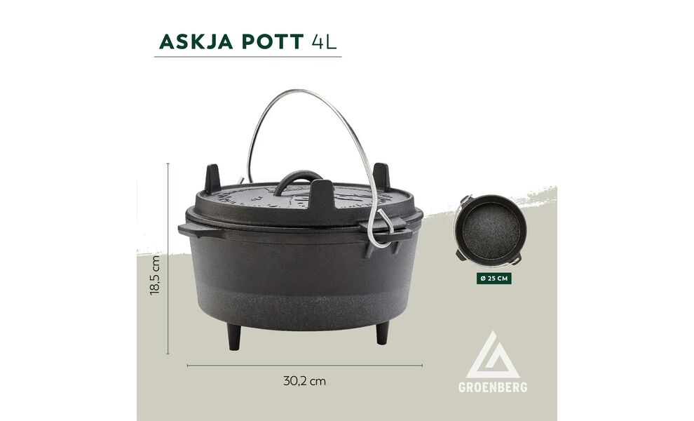 Чавунний казан-жаровня на ніжках Groenberg Askja на 4 л, Об'єм: 4, Діаметр верхній: 25, зображення 13