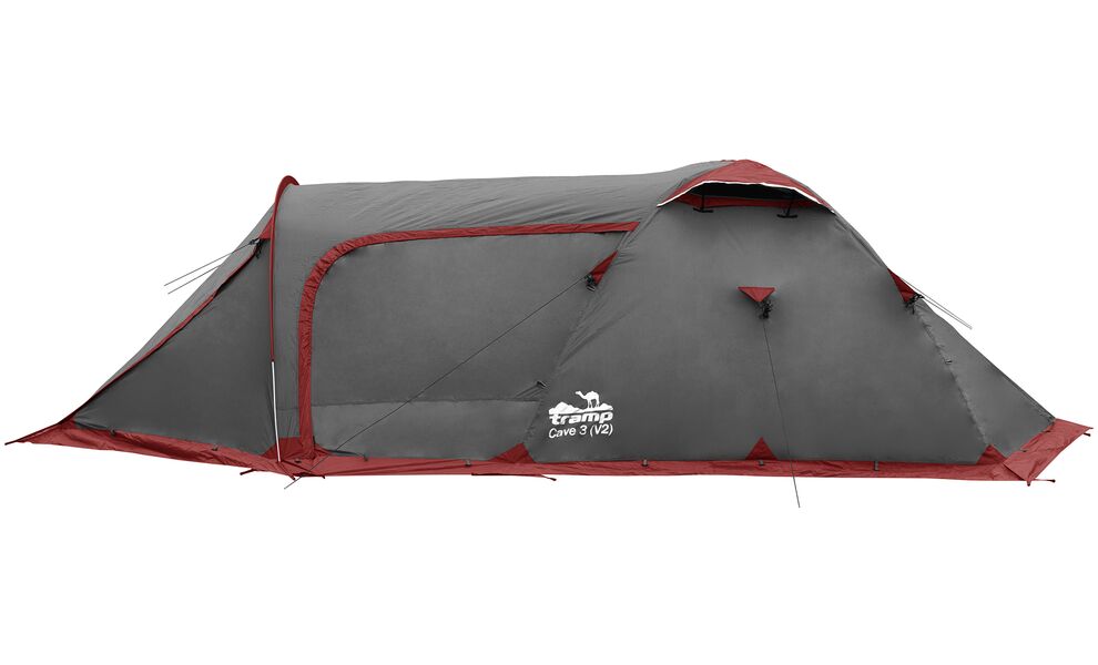 3-місний намет Tramp Cave 3 V2 (Grey): двошаровий, з тамбуром, Кількість місць: 3, Колір: Grey/Red, зображення 3