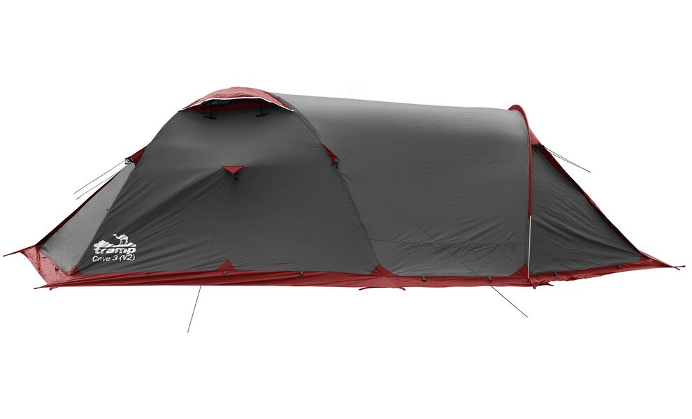 3-місний намет Tramp Cave 3 V2 (Grey): двошаровий, з тамбуром, Кількість місць: 3, Колір: Grey/Red, зображення 4