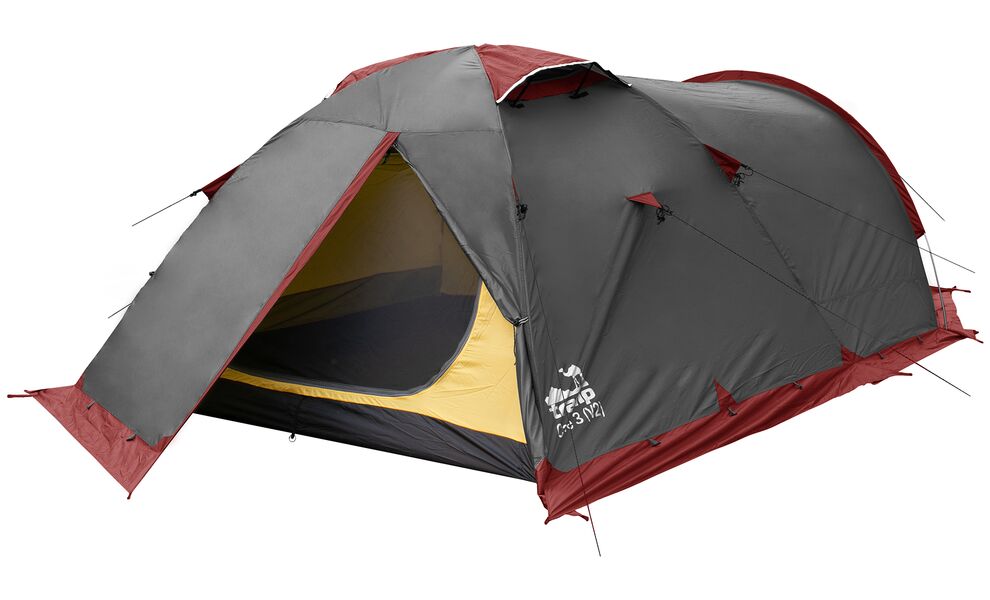 3-місний намет Tramp Cave 3 V2 (Grey): двошаровий, з тамбуром, Кількість місць: 3, Колір: Grey/Red, зображення 5
