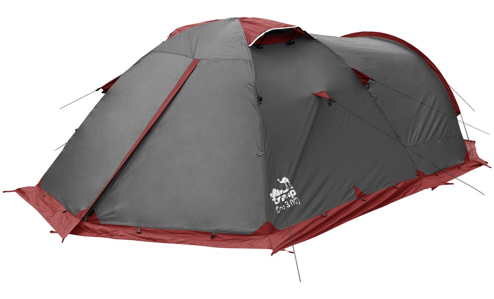 3-місний намет Tramp Cave 3 V2 (Grey): двошаровий, з тамбуром, Кількість місць: 3, Колір: Grey/Red, зображення 6