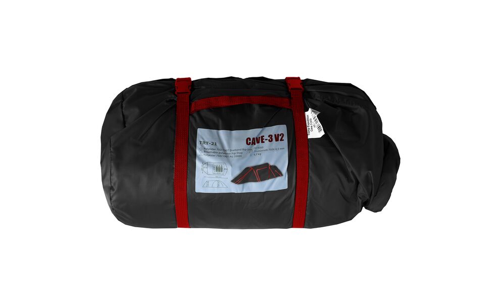 3-місний намет Tramp Cave 3 V2 (Grey): двошаровий, з тамбуром, Кількість місць: 3, Колір: Grey/Red, зображення 18