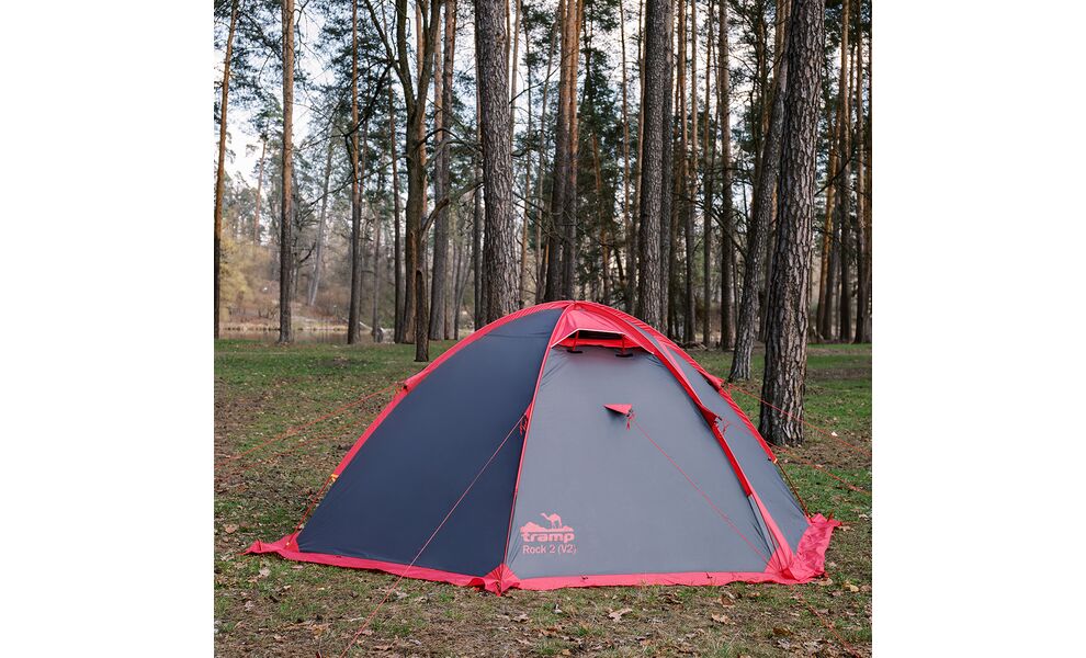 3-місний намет Tramp Rock 3 V2 (Grey): двошаровий, вітростійкий, Кількість місць: 3, Колір: Grey/Red, зображення 3