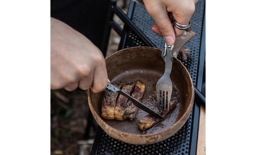 Складна туристична виделка з чохлом Naturehike NH19C001-J, титан, зображення 3