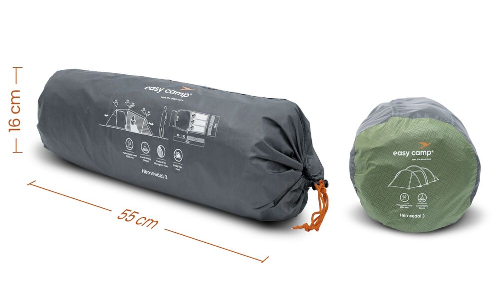 3-місний намет Easy Camp Hemsedal 3: двошаровий, з тамбуром, Кількість місць: 3, Колір: Green, зображення 8