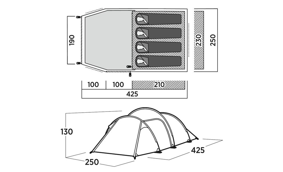 4-місний намет Easy Camp Hemsedal 4: двошаровий, з тамбуром, Кількість місць: 4, Колір: Green, зображення 2