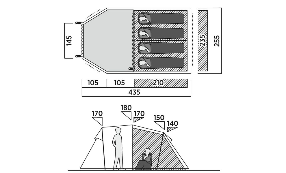 4-місний кемпінговий намет Easy Camp Hidra 4, Кількість місць: 4, Колір: Green, зображення 2