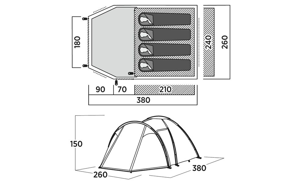 4-місний намет Easy Camp Lomsdal 4: двошаровий, з тамбуром, Кількість місць: 4, Колір: Green, зображення 2