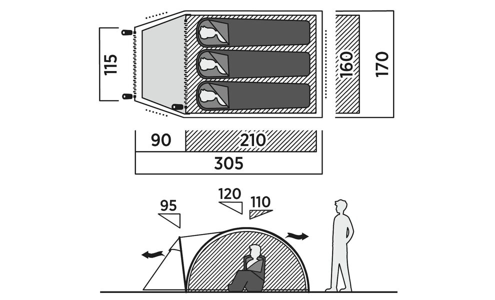 3-місний намет Easy Camp Setesdal 3: двошаровий, з тамбуром, Кількість місць: 3, Колір: Green, зображення 2