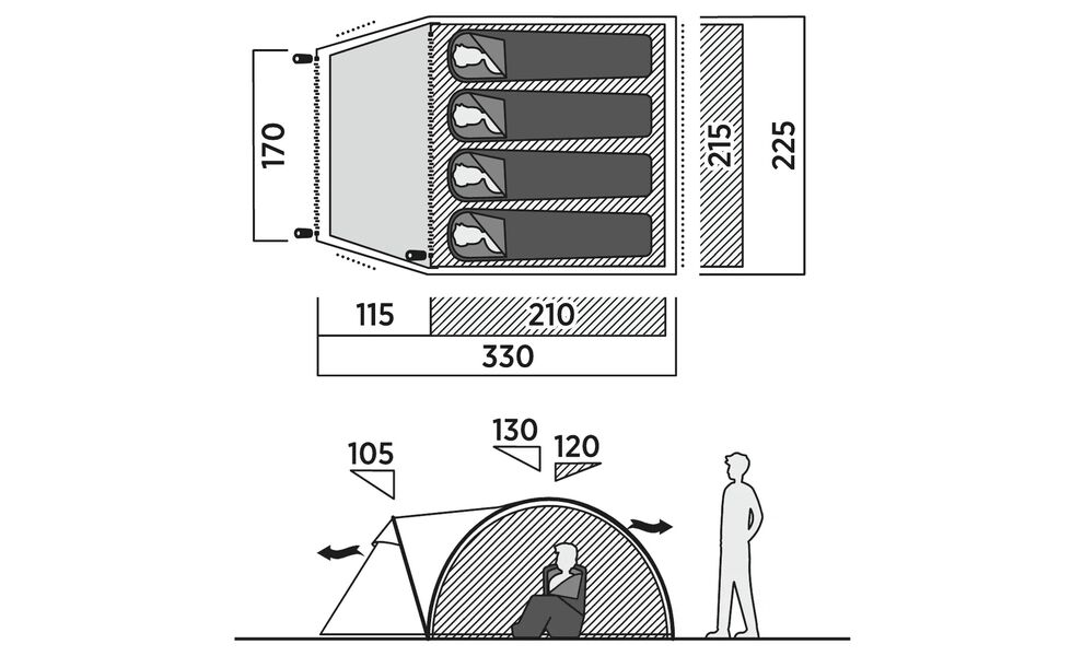 4-місний намет Easy Camp Setesdal 4: двошаровий, з тамбуром, Кількість місць: 4, Колір: Green, зображення 2