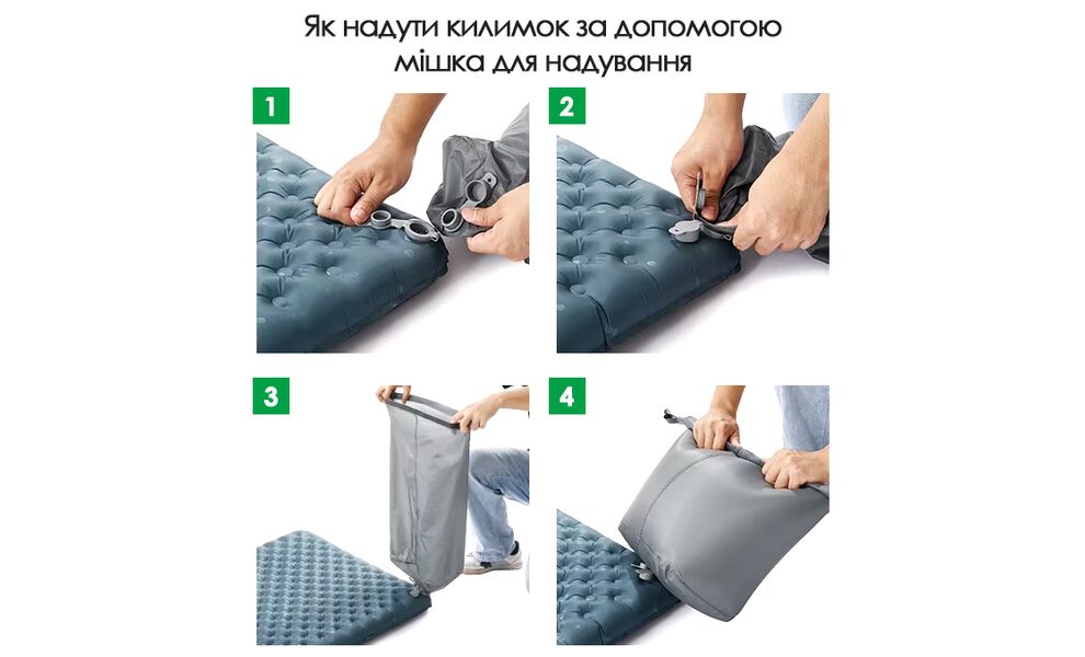 Надувний каремат Naturehike CNH22DZ018 - Rectangular M (Black): з мішком-насосом, Товщина: 7, Тип розміру: Rectangular M, Колір виробника: Black, зображення 4