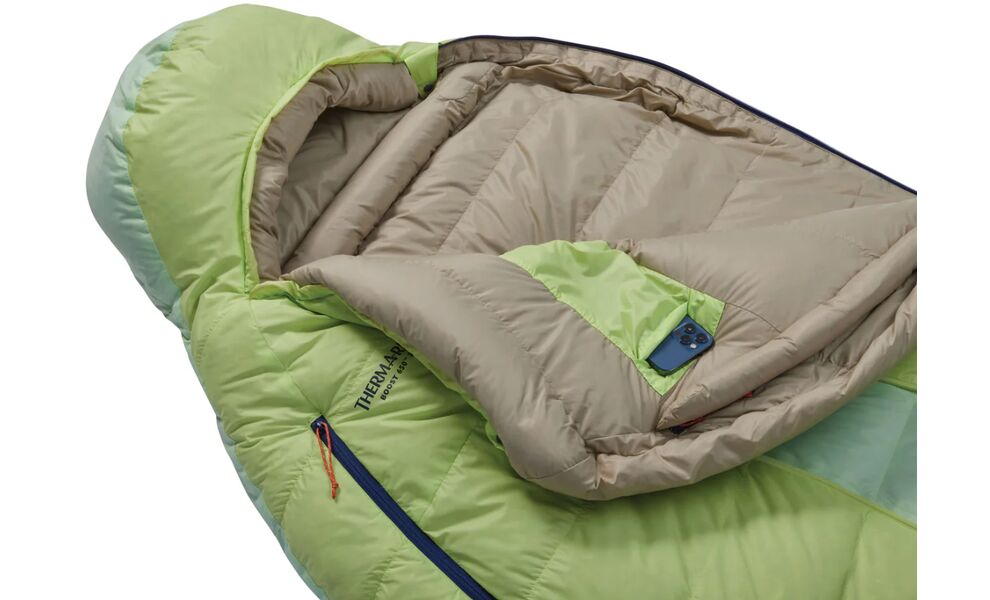 Демісезонний пуховий спальник Therm-a-Rest Boost 650 0C - Regular до 0°C: з капюшоном, Максимальний зріст користувача: 183, Колір: Meadow Green, Сторона застібки: ліва, зображення 3