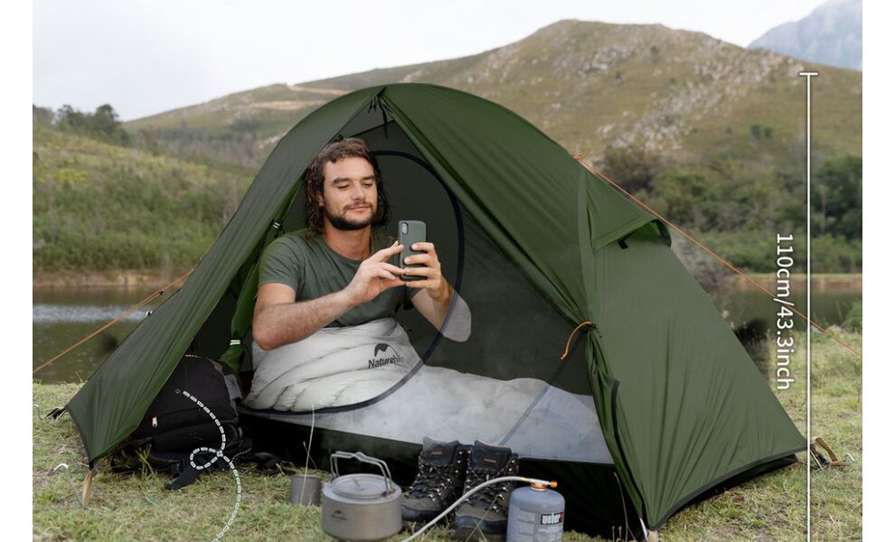 1-місний намет Naturehike NH18A095-D Cloud Trek 1 (Dark Green): двошаровий, Кількість місць: 1, Колір: Dark Green, зображення 7