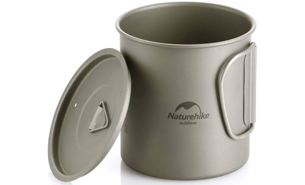 Туристична кружка з кришкою та складною ручкою Naturehike NH20CJ005 на 450 мл, титан, Об'єм: 450, зображення 3