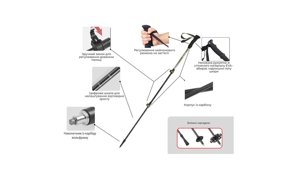 Трекінгова палиця Naturehike CNK2300DS010 (Yellow), 100 см - 1 шт., Тип розміру: 100, Колір: Yellow, зображення 3