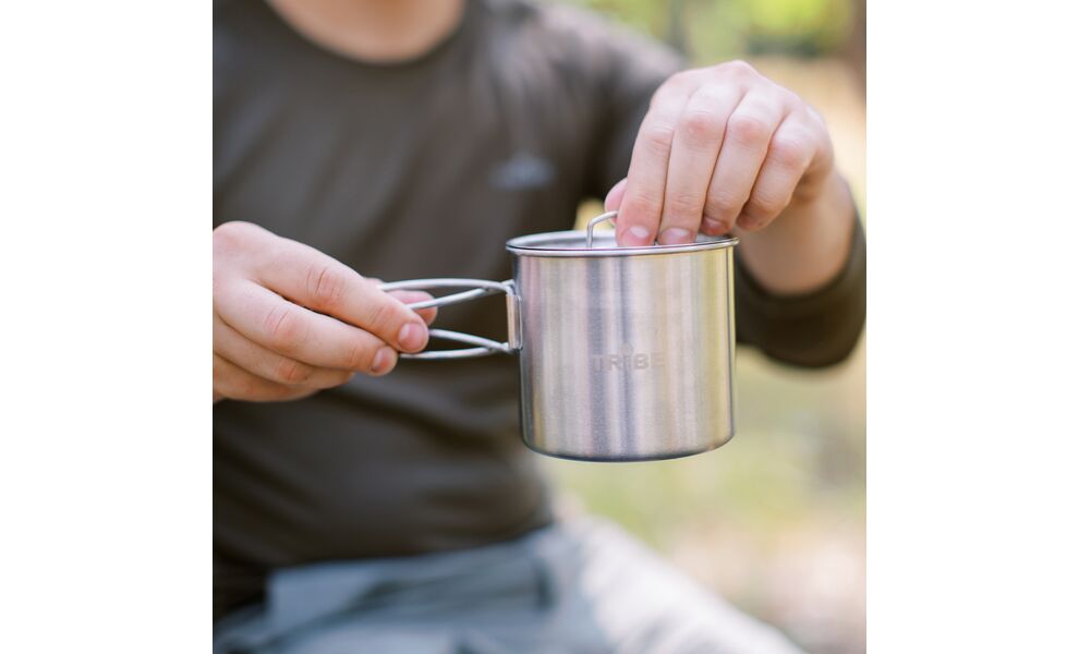 Туристична кружка з кришкою та складною ручкою Tribe Camping на 600 мл, нержавіюча сталь, зображення 7