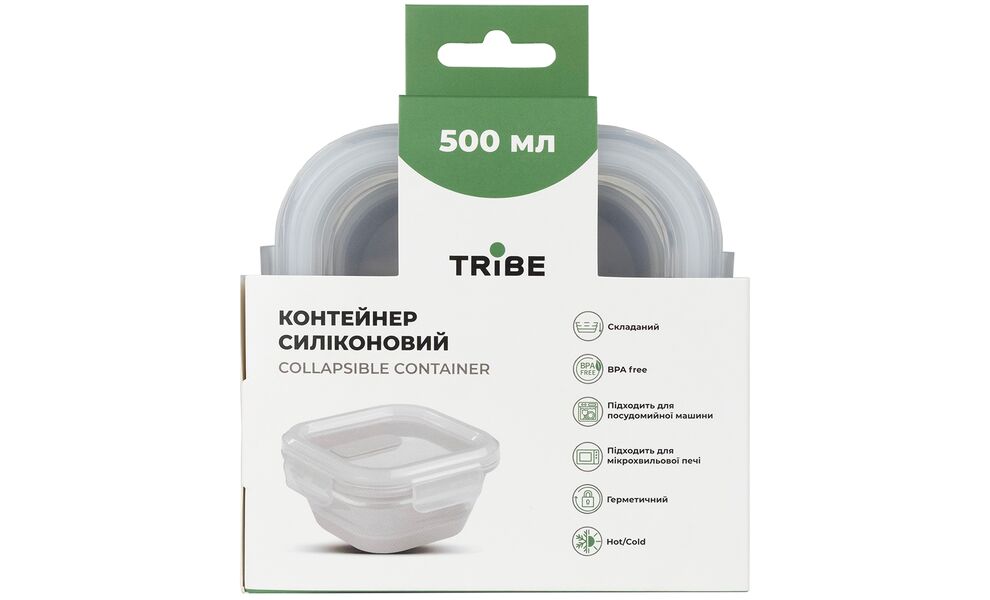 Складний туристичний герметичний контейнер для їжі Tribe Collapsible (Grey) на 500 мл, харчовий силікон, Об'єм: 500, Колір: Grey, зображення 4
