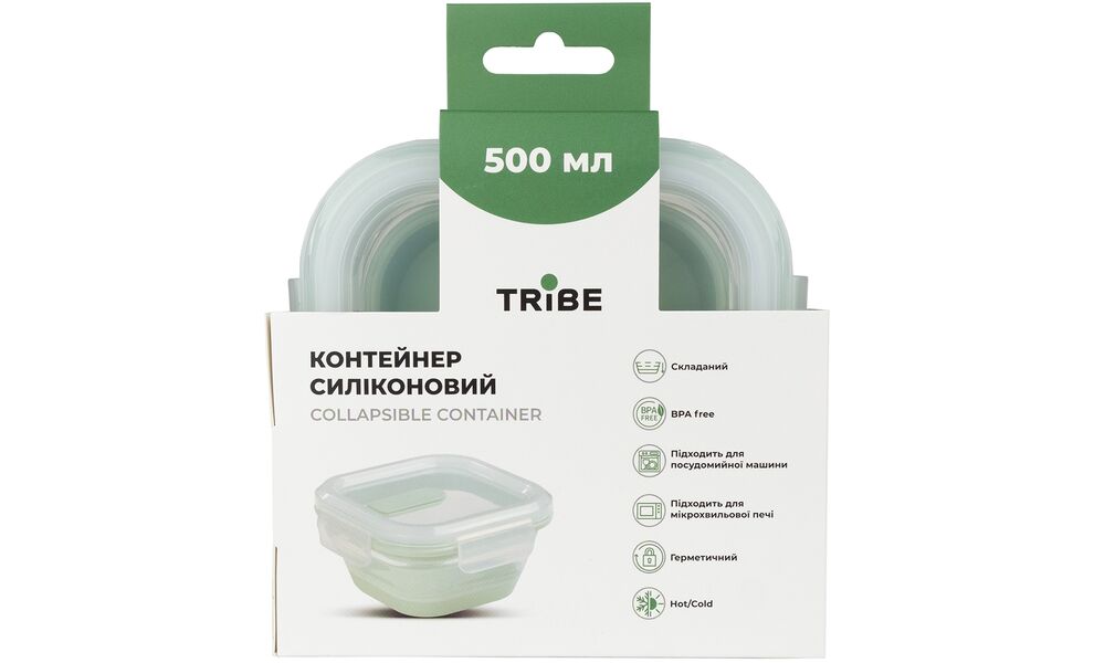 Складний туристичний герметичний контейнер для їжі Tribe Collapsible (Mint) на 500 мл, харчовий силікон, Об'єм: 500, Колір: Mint, зображення 4