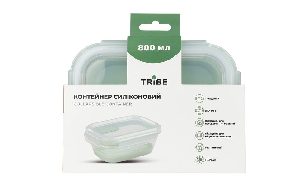 Складний туристичний герметичний контейнер для їжі Tribe Collapsible (Mint) на 800 мл, харчовий силікон, Об'єм: 800, Колір: Mint, зображення 4