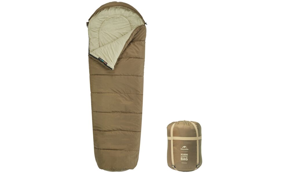 Зимовий туристичний спальник Naturehike CNK2300SD014 - MJ600 (Brown) до -12°C: з капюшоном, Максимальний зріст користувача: 195, Колір: Brown, Сторона застібки: права, зображення 2
