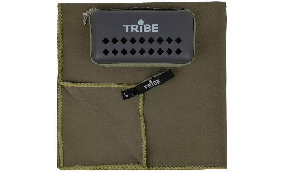 Швидкосохнучий рушник з мікрофібри з чохлом Tribe Pocket Towel - L (Army Green), 120x60 см, Тип розміру: L, Колір: Army Green, зображення 7
