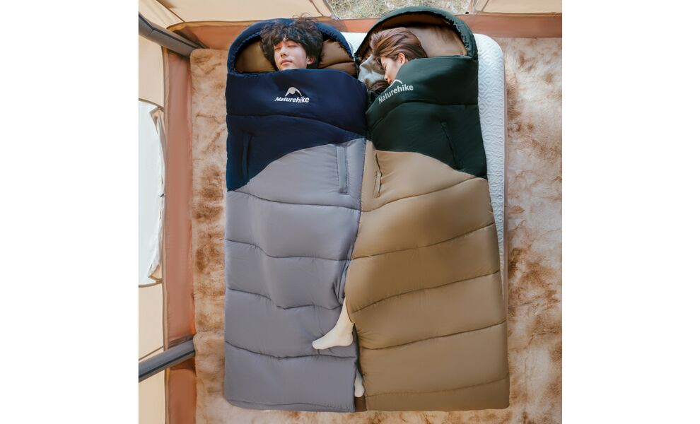 Демісезонний кемпінговий спальник-ковдра Naturehike CNK2550WS028 - U250 (Brown/Green) до 4°C: з капюшоном, Максимальний зріст користувача: 195, Колір: Brown/Green, Сторона застібки: права, зображення 6