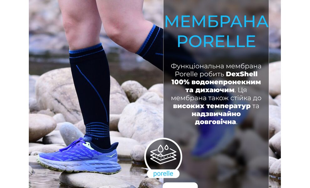 Спортивні водонепроникні шкарпетки Dexshell Longlite Socks 2.0 (Jet Black Blue), Колір: Jet Black Blue, Розмір: S (EU 36-38), зображення 2
