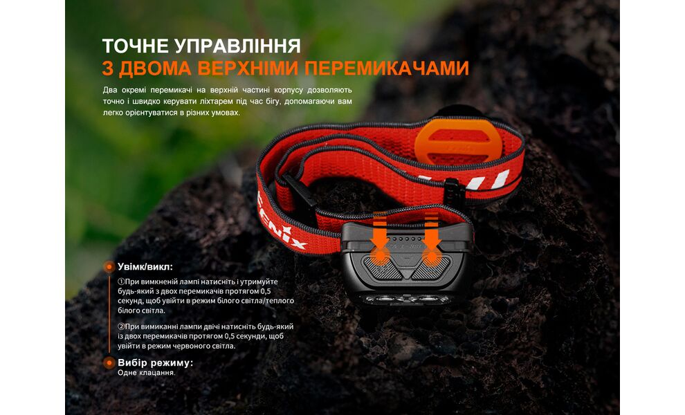 Налобний ліхтар з акумулятором Fenix HL18R-T V2.0 (Black) з червоним світлом, USB Type-C, Колір корпусу: Black, зображення 10